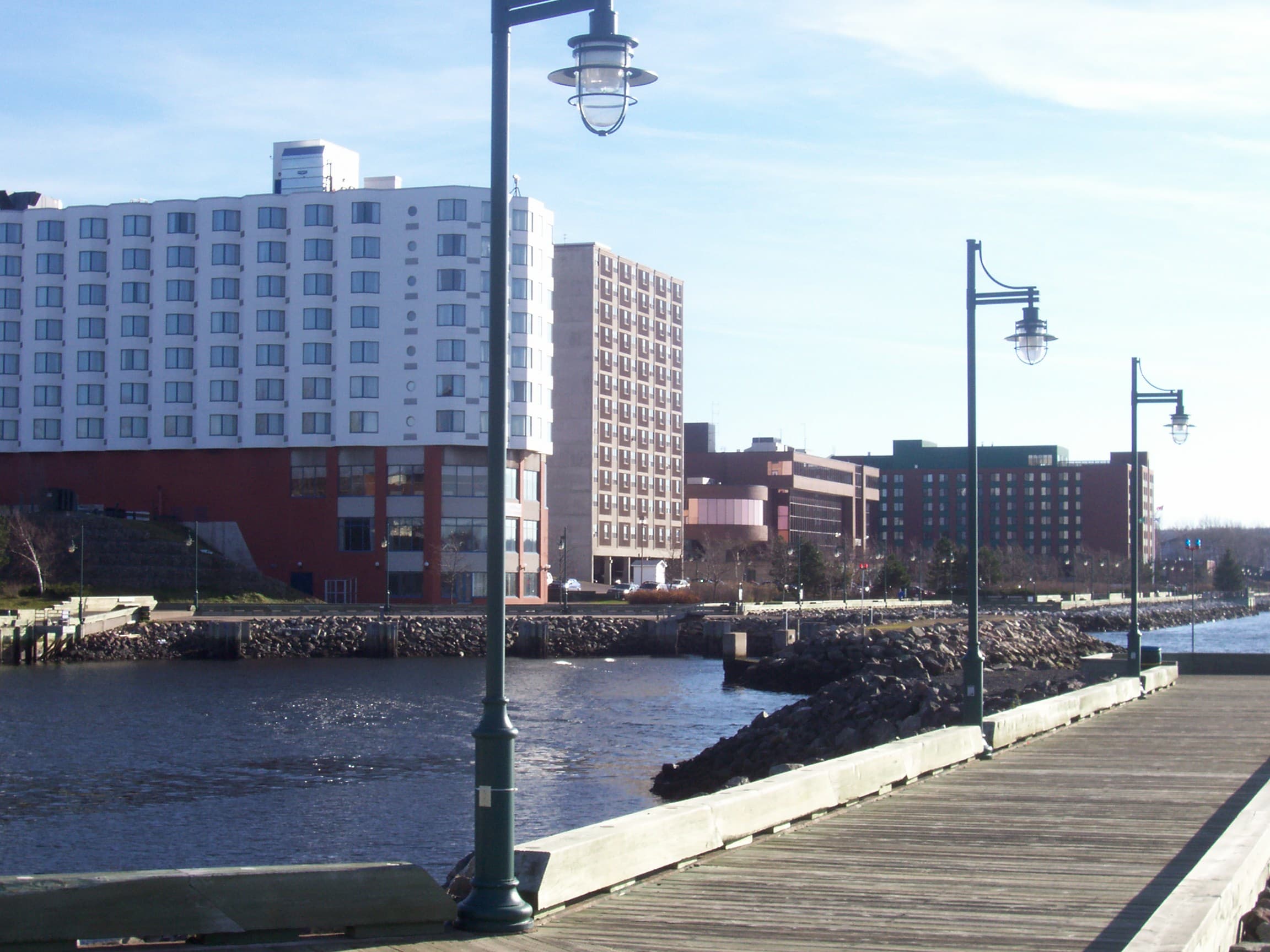 The waterfront boardwalk in Sydney, Nova Scotia, Canada.