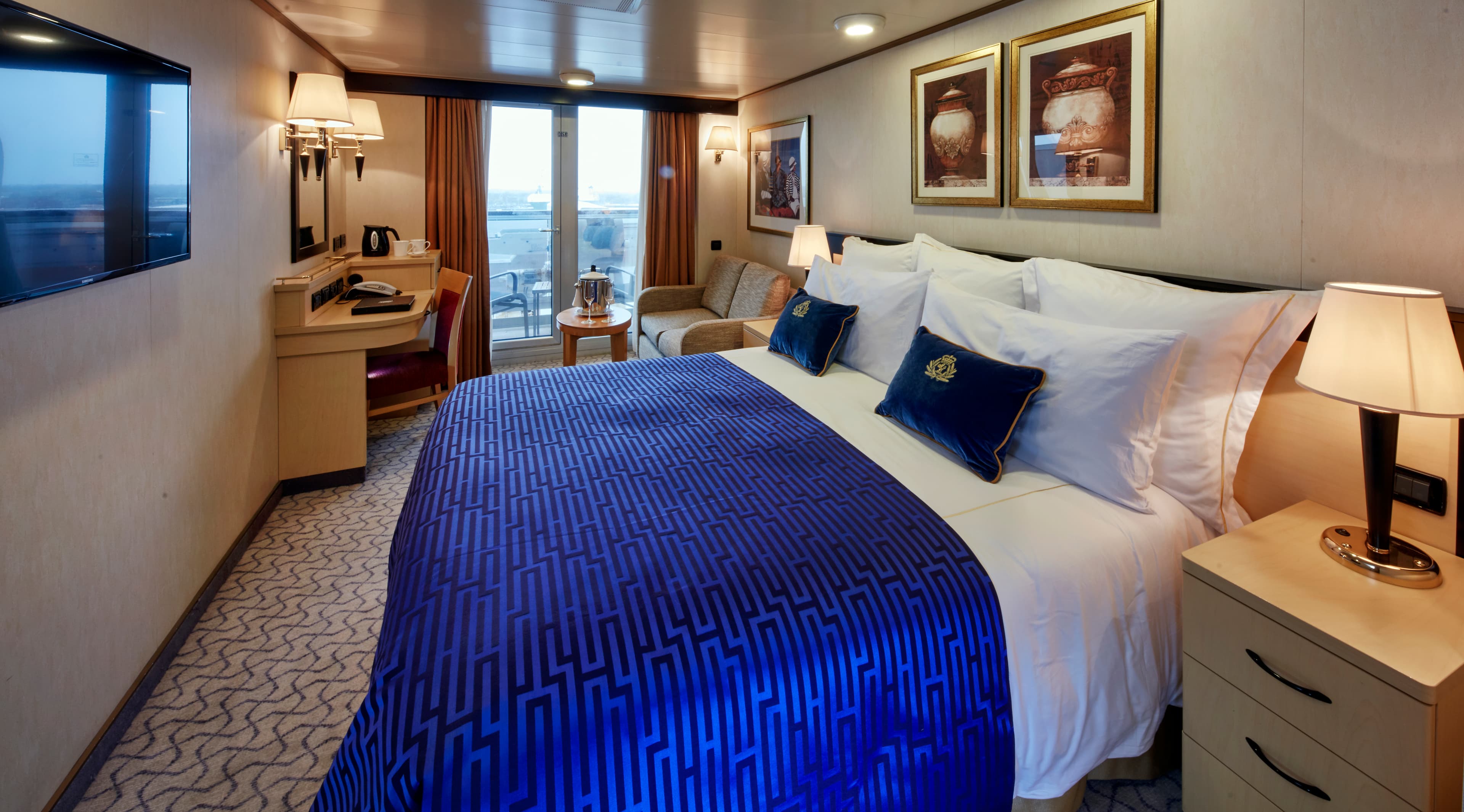 Queen Elizabeth Balcony Cabin - Partially Obstructed View
