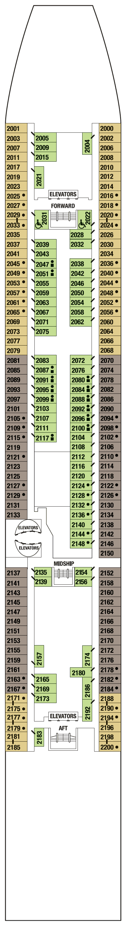 Deck CONTINENTAL DECK 2 plan for Celebrity Millennium