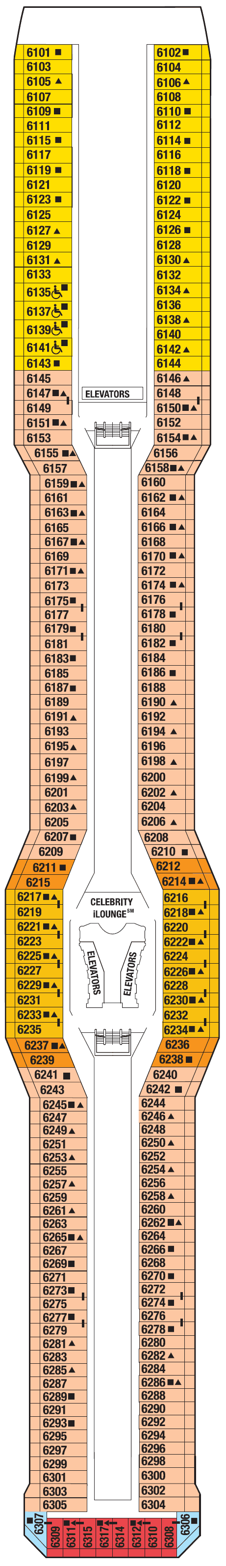 Deck CONTINENTAL DECK 6 plan for Celebrity Reflection