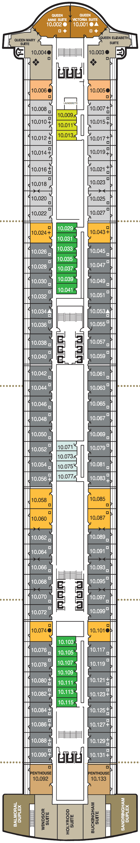 Deck Deck 10 plan for Queen Mary 2